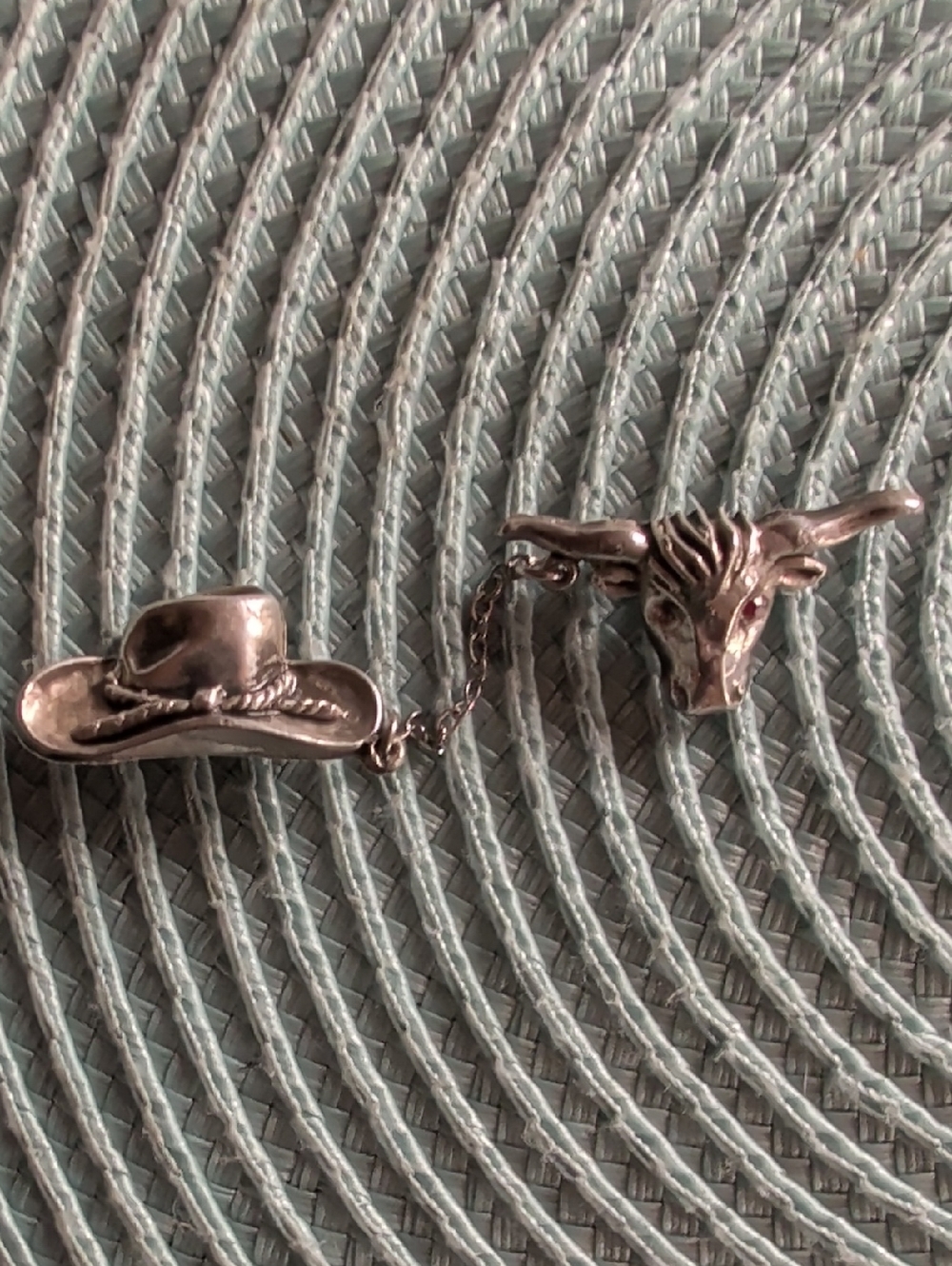 Vintage Silver Cowboy Hat and Bull Tie Bar Slide